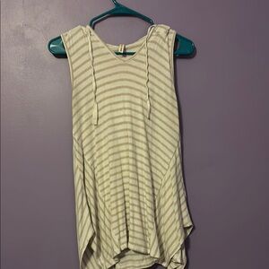 Striped Beige Tie Back Hoodie Tank Top